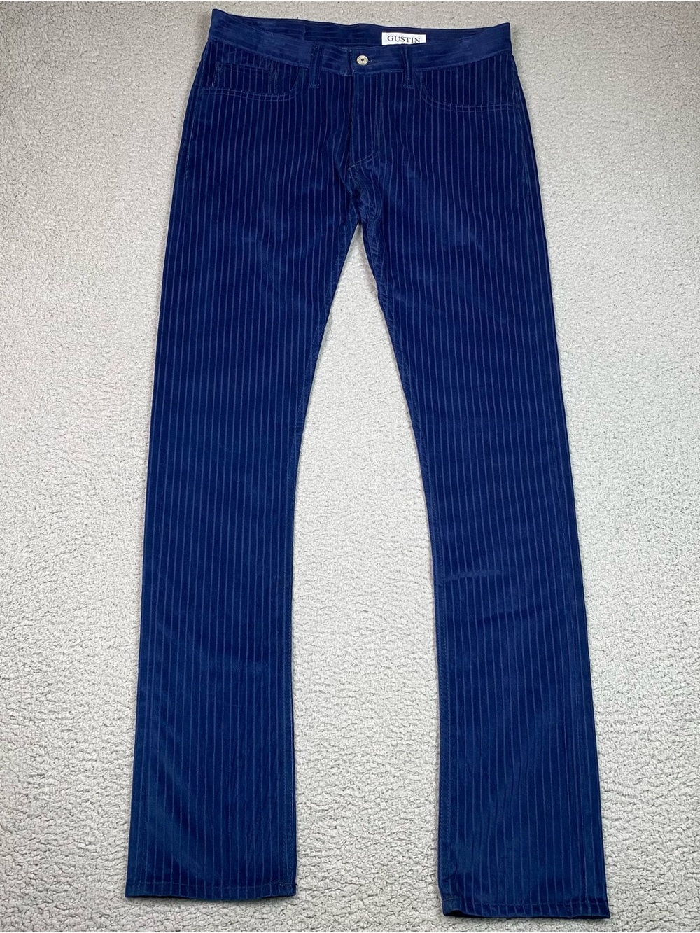 Gustin #482 Japan Indigo Velvet Pants Men's Size 34 Skinny Fit Button Fly Blue